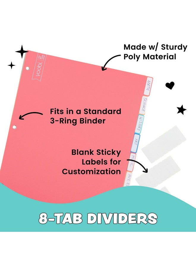 Yoobi 1/2 Inch Multicolor Binder & 8Tab Divider Set 4Pack Of 3Ring Binders With 2 Pockets 4Pack Of Binder Organizer Tabs W/Blank Sticky Labels Perfect For School Home Or Office  - Image 3