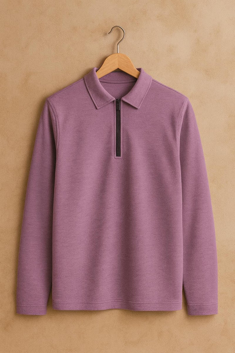 RodZen Men's Cotton Blend Full Sleeve Regular Fit Polo T-Shirt (Lavender, XL) - Image 3