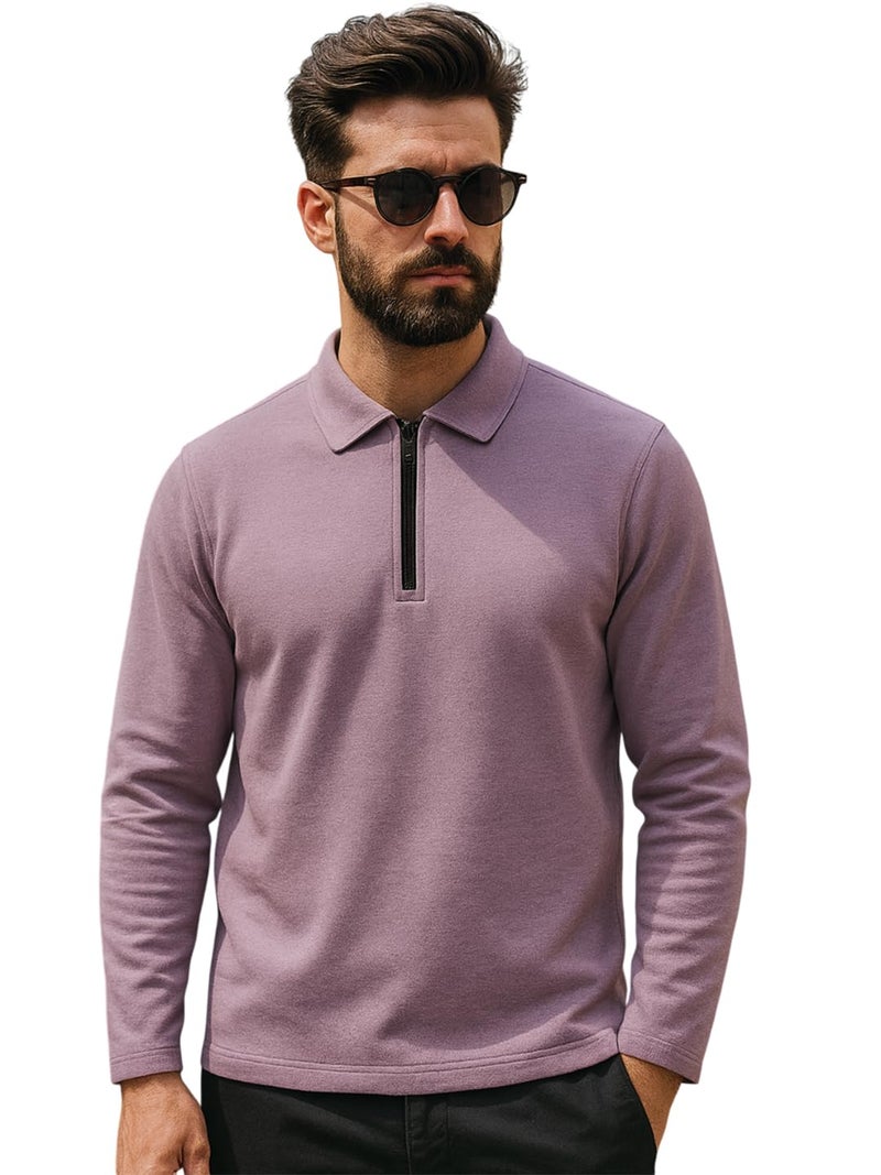 RodZen Men's Cotton Blend Full Sleeve Regular Fit Polo T-Shirt (Lavender, XL) - Image 5