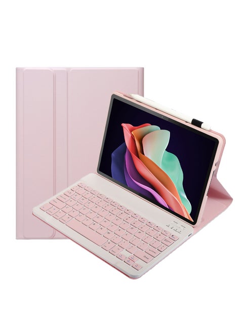 Stand Folio Detachable Wireless Bluetooth Keyboard Cover Soft TPU Back Case with Pencil Holder for Honor Pad X8a Pink