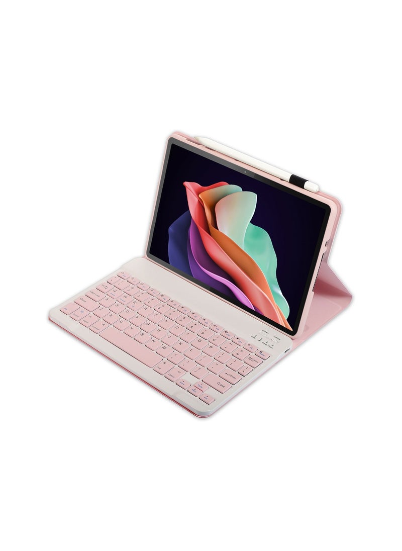 URBBKING - Stand Folio Detachable Wireless Bluetooth Keyboard Cover Soft TPU Back Case with Pencil Holder for Honor Pad X8a Pink - Image 1