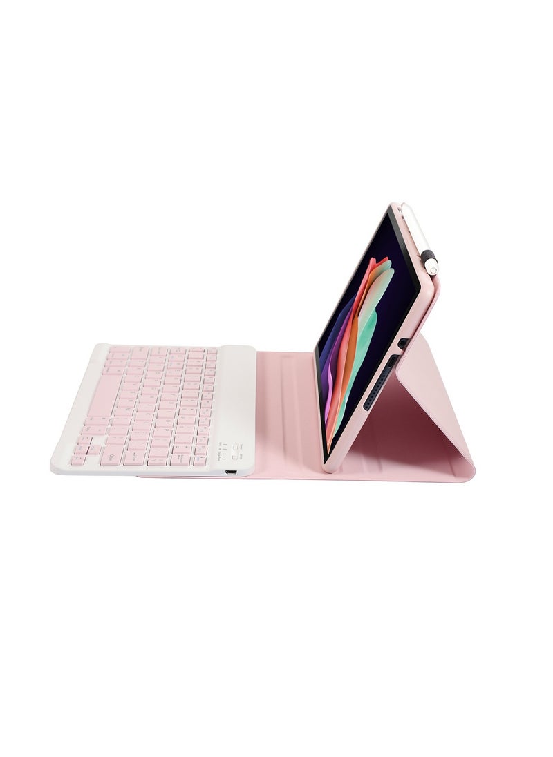 URBBKING - Stand Folio Detachable Wireless Bluetooth Keyboard Cover Soft TPU Back Case with Pencil Holder for Honor Pad X8a Pink - Image 1