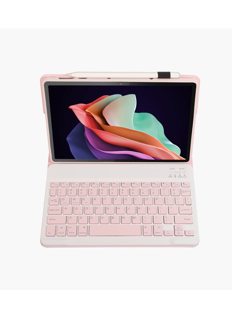 URBBKING - Stand Folio Detachable Wireless Bluetooth Keyboard Cover Soft TPU Back Case with Pencil Holder for Honor Pad X8a Pink - Image 1