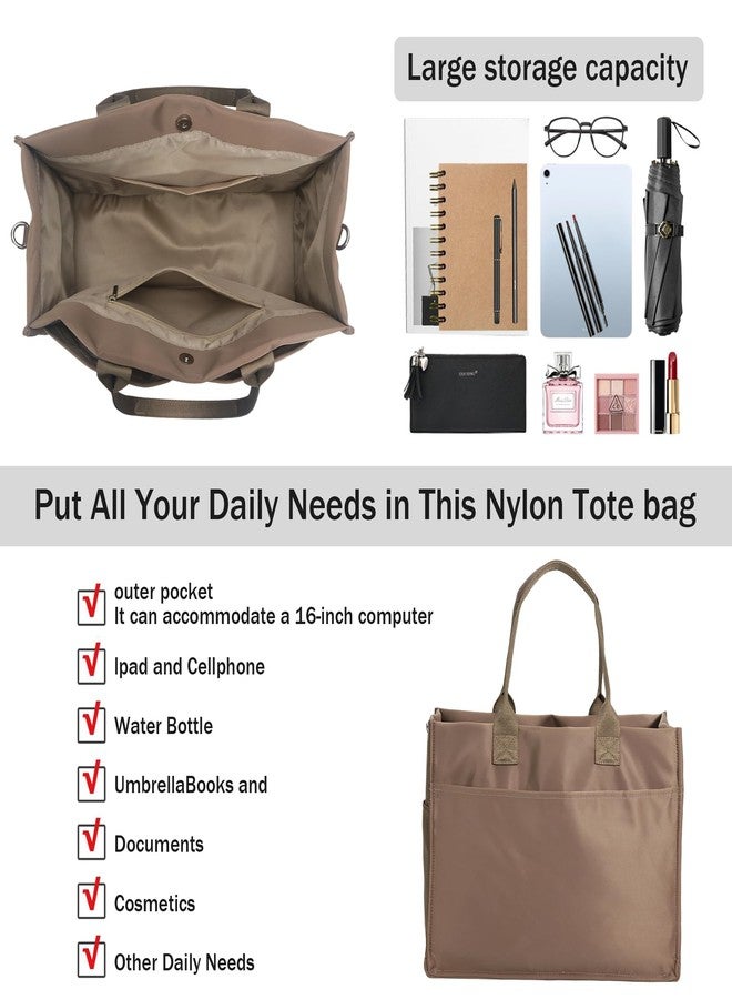 Chinllo Tote Bags for Women, Compartments Nylon Large Tote Handbags, Tan, Medium - Image 4