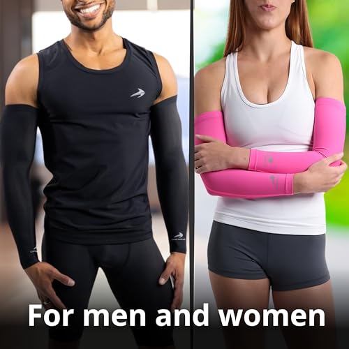 CompressionZ Compression Arm Sleeves for Men & Women| Cooling UV Sun Protection Elbow Pain Relief for All Sports and Recovery White Pair Medium - Image 4