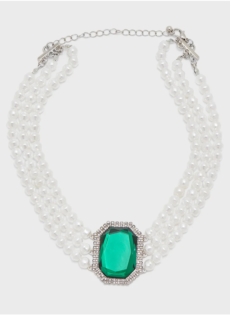 خزانة Statement Pearl Diamante Choker Necklace