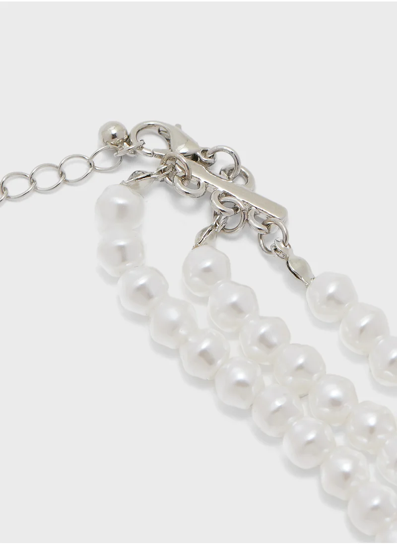 Khizana Statement Pearl Diamante Choker Necklace