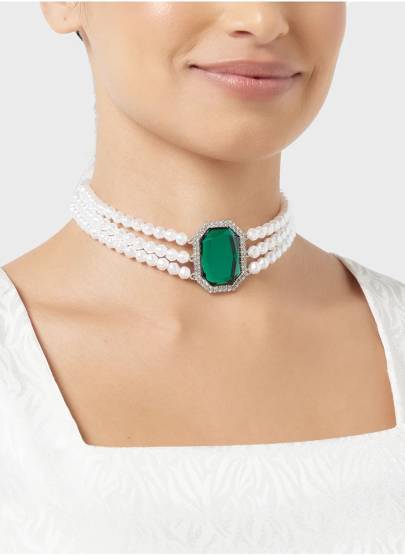 Khizana Statement Pearl Diamante Choker Necklace
