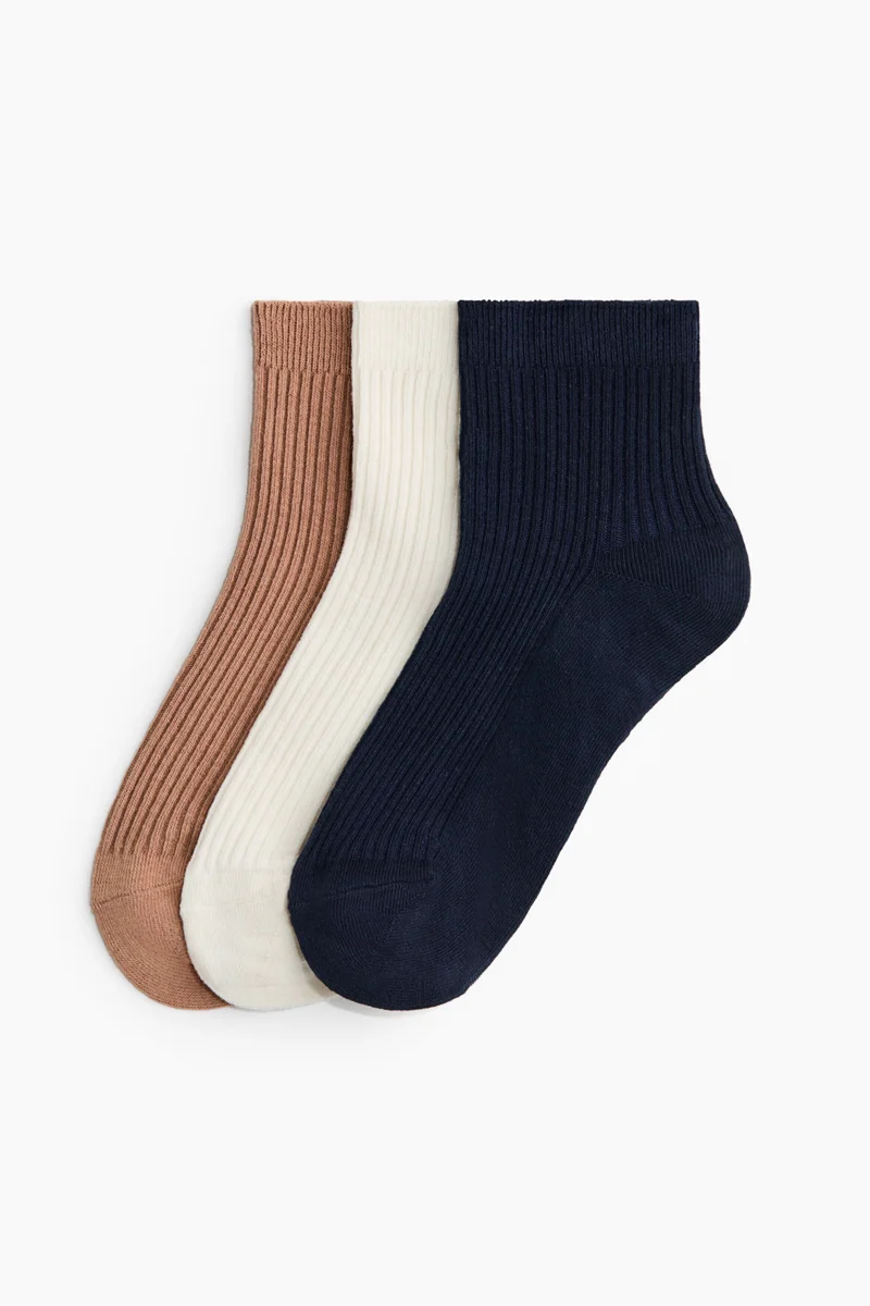3-pack rib-knit ankle socks