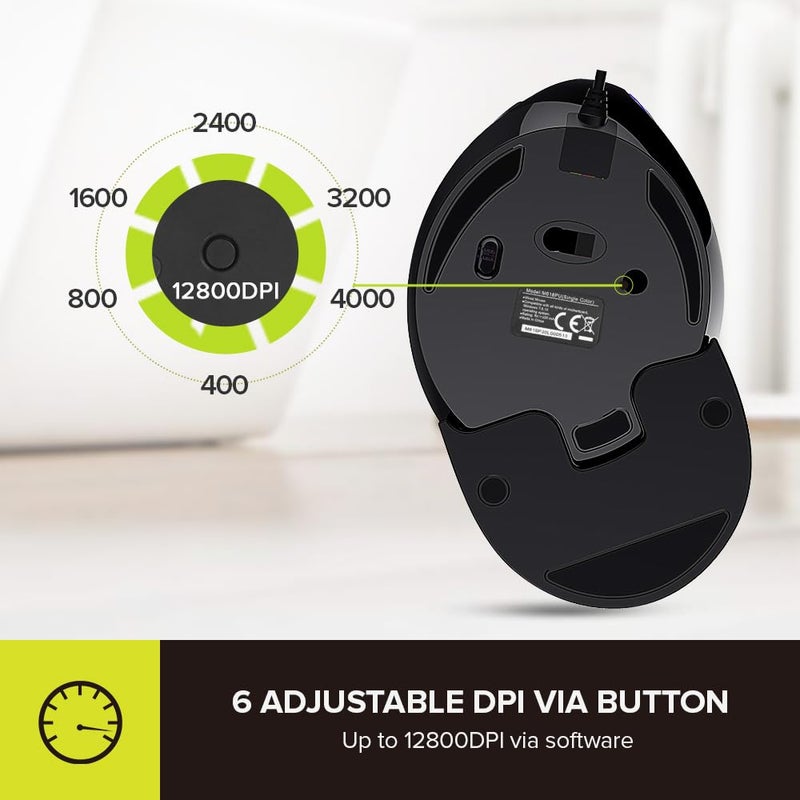 DeLUX Ergonomic Mouse, Wired Large RGB Vertical Mouse with 6 Buttons, 4000DPI, Removable Wrist Rest for Carpal Tunnel (M618Plus RGB-Wired) - Image 3