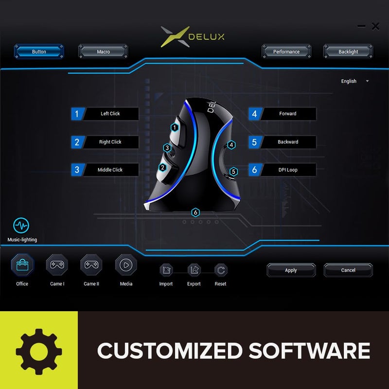 DeLUX Ergonomic Mouse, Wired Large RGB Vertical Mouse with 6 Buttons, 4000DPI, Removable Wrist Rest for Carpal Tunnel (M618Plus RGB-Wired) - Image 5