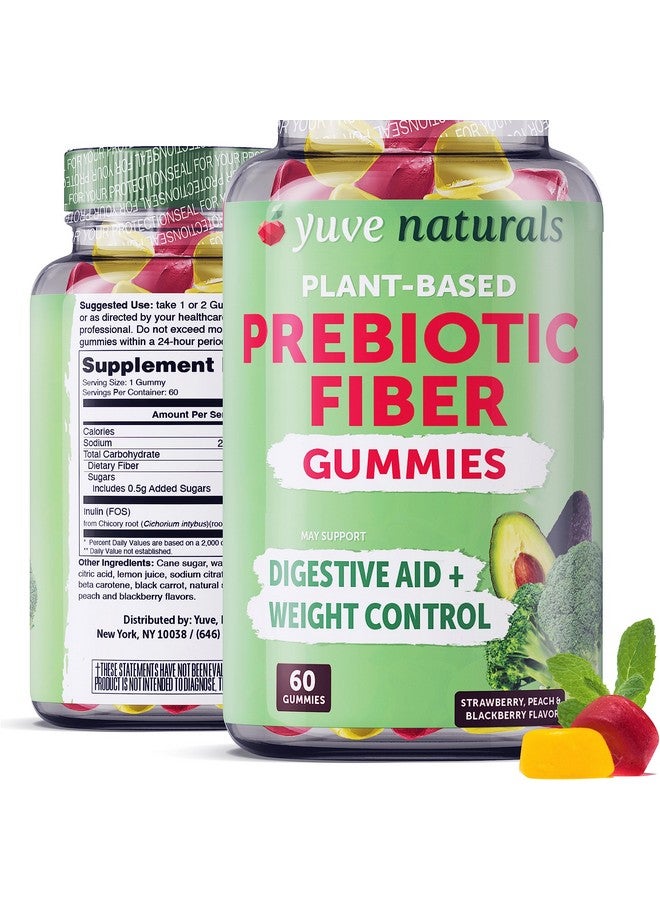 Yuve Prebiotic Fiber Gummies - Delicious - 3g Soluble Fiber Supplement - Supports Digestive Health & Regularity - Vegan & Gluten-Free Fiber Gummies for Adults & Kids - Non-GMO & Low Sugar - 60 Count - Image 1