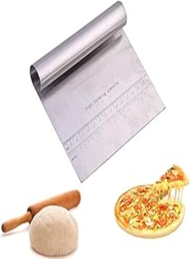 Kitchen Stainless Steel Bench Scraper: Food Scraper with Dough Measuring Scale for Baking Cake 