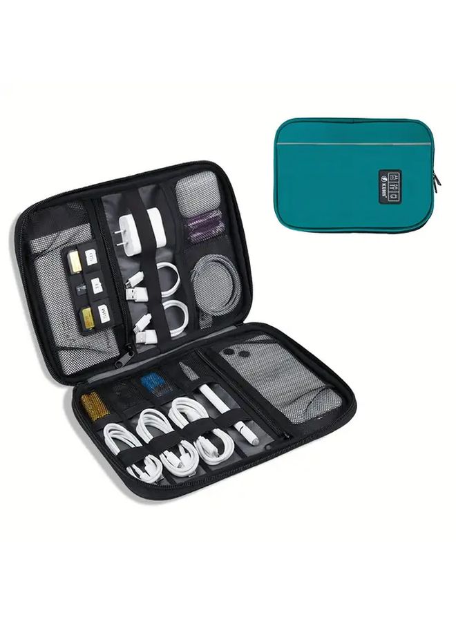 Blue Green Travel Organizer Case For Tech Accessories And Charging Cable Storage - Image 3