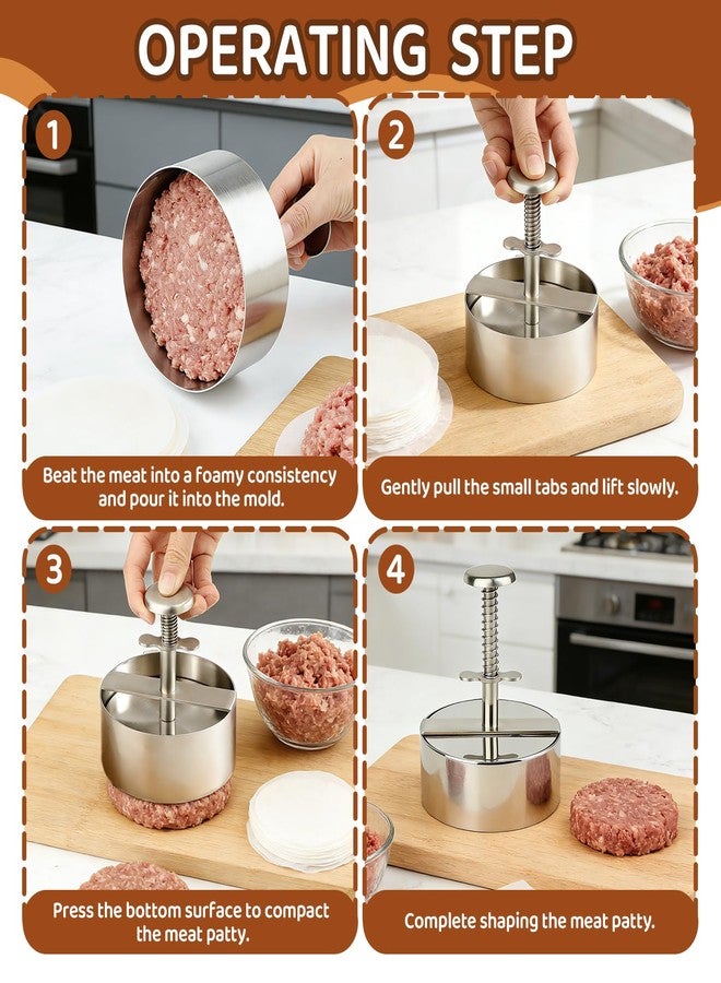 Sumalon 304 Stainless Steel Burger Press, 4.5" Heavy Duty Adjustable Hamburger Press Patty Maker with 150 Patty Papers, Non-Stick Stuffed Patty Molds for Beef Burgers and BBQ - Image 4