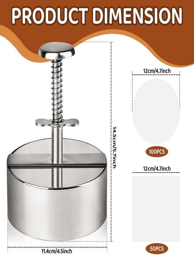 Sumalon 304 Stainless Steel Burger Press, 4.5" Heavy Duty Adjustable Hamburger Press Patty Maker with 150 Patty Papers, Non-Stick Stuffed Patty Molds for Beef Burgers and BBQ - Image 2