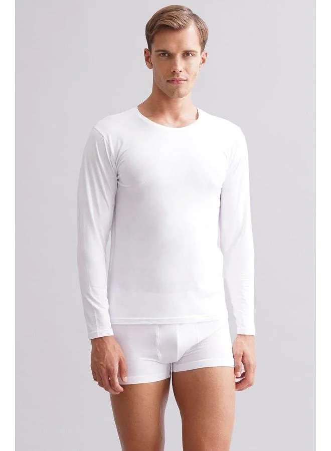 Aytuğ Men's Modal by TENCEL HERCULES Slim Fit Bicycle Collar Long Sleeve Fanila White.