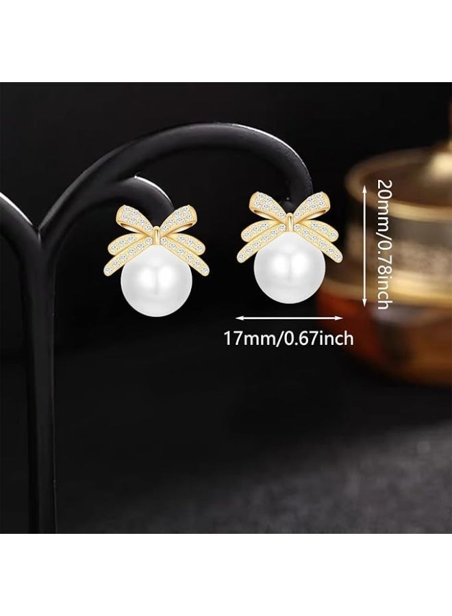 aeen Women's Bow knot Pearl Earrings – Elegant Alloy Earrings with Rhinestone Accents, Fashion Jewellery for Daily Wear or Parties, Gift for her - Image 5