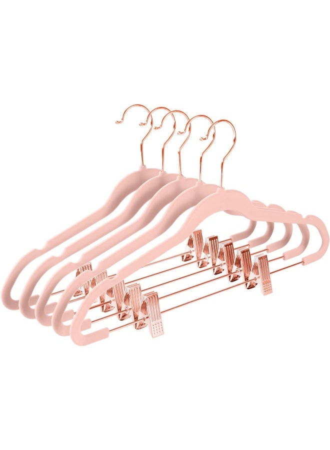 MIZGI MIZGI Premium Velvet Pants Hangers with Clips (Pack of 20) Slim Skirt Hangers- Non Slip Felt Outfit Dress Hangers Blush Pink - Copper/Rose Gold Hooks,Space Saving Shirt Clothes Hangers, one size  - Image 1