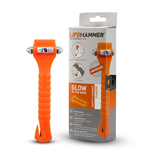 Lifehammer Brand Safety Hammer, the Original Emergency Escape and Rescue Tool with Seatbelt Cutter, Made in the Netherlands, Glow Orange - Image 1