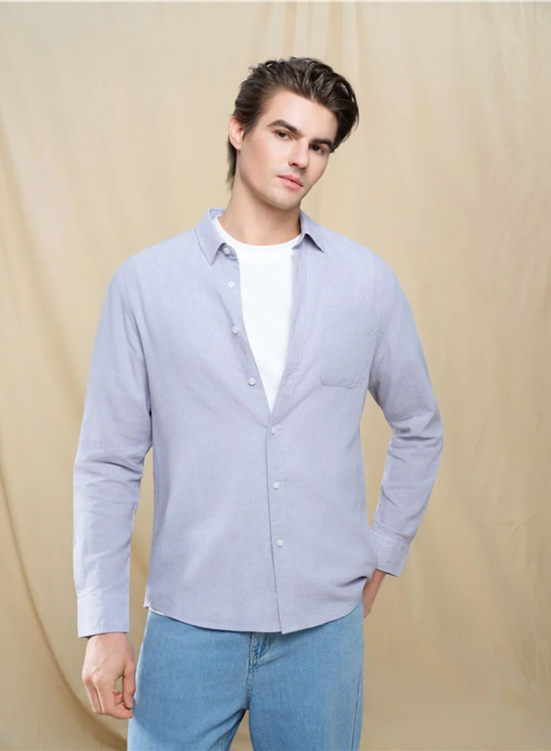 GIORDANO Men's Slim Linen Cotton Solid Shirt