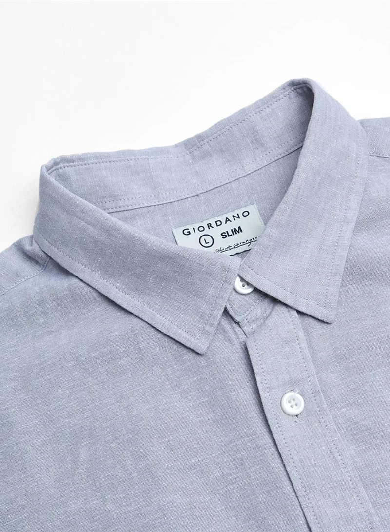 GIORDANO  Men's Slim Linen Cotton Solid Shirt for Men | Best Price UAE