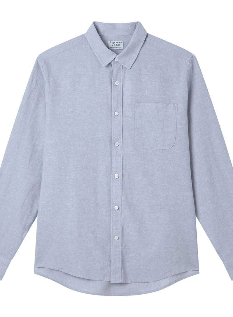 GIORDANO  Men's Slim Linen Cotton Solid Shirt for Men | Best Price UAE