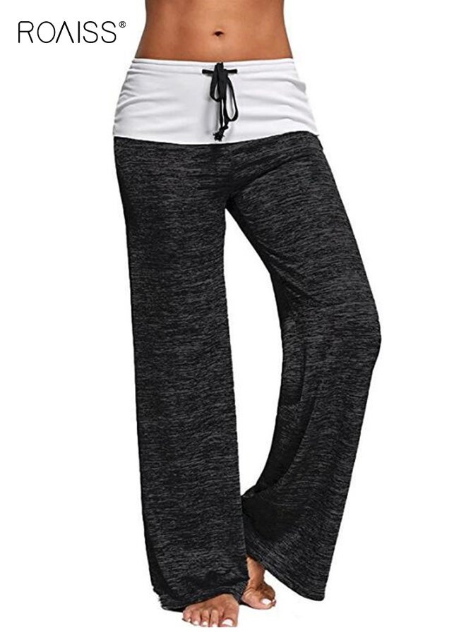 roaiss Plus Women's Wide Leg Yoga Pants Elastic Drawstring Waist Casual Lounge Pants, All-Season Solid Color Trousers for Yoga, Workouts and Casual Attire, Relaxed Fit - Image 1