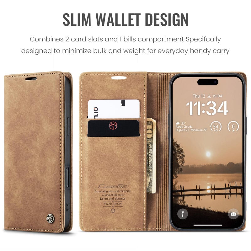كيس مي جراب هاتف جلدي متعدد الوظائف قابل للطي أفقيًا لهاتف Iphone 17 Pro Max 013 (بني) - Image 2