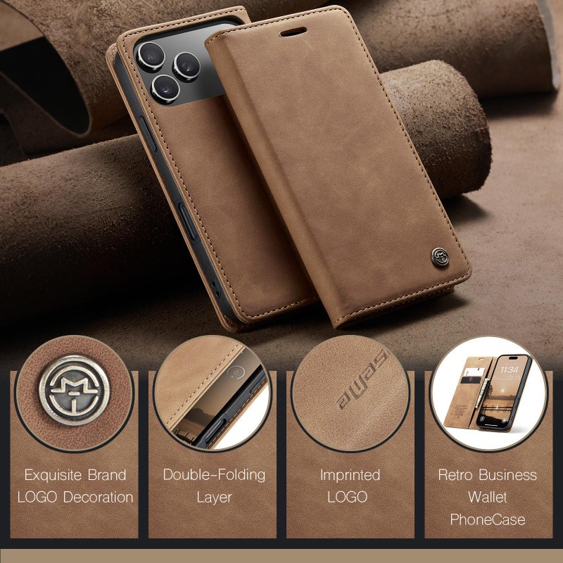 كيس مي جراب هاتف جلدي متعدد الوظائف قابل للطي أفقيًا لهاتف Iphone 17 Pro Max 013 (بني) - Image 4