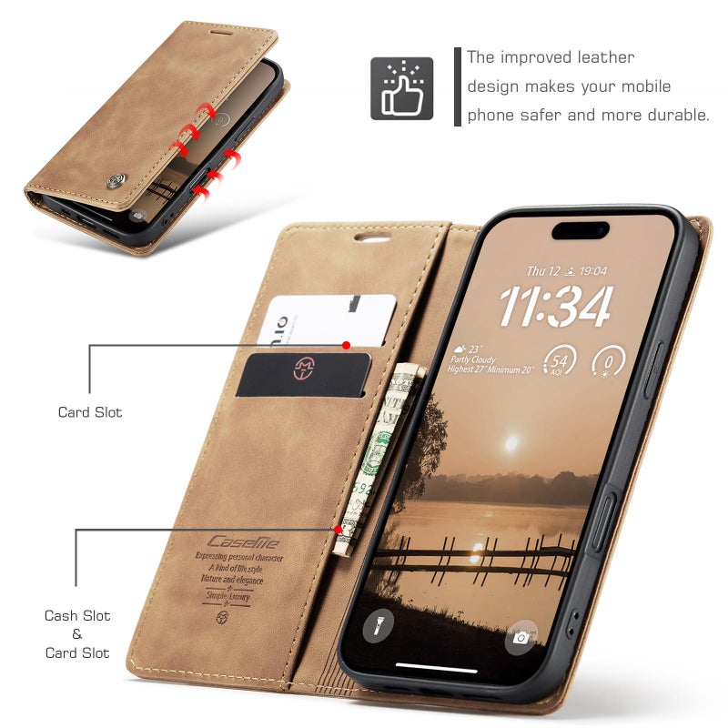 كيس مي جراب هاتف جلدي متعدد الوظائف قابل للطي أفقيًا لهاتف Iphone 17 Pro Max 013 (بني) - Image 3