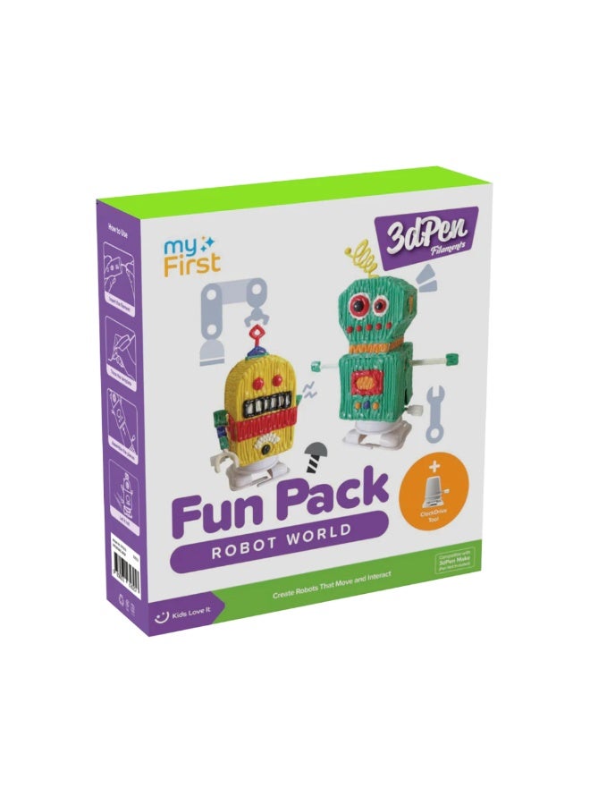 myFirst Fun Pack 3D Pen Make PCL Filaments for 3D Printing Pen | Educational Kids' STEAM Activities with Stencil Book, 3D Motion Figures (Robot World) - Image 1