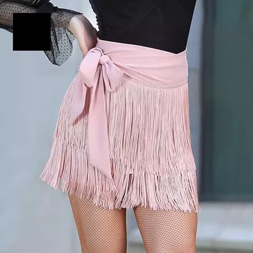 ELLYDOOR Fringe Dance Skirts for Women Teens Ballroom Latin Pencil Wrap Skirt Festive Rave Mini Skirt Pink - Image 4
