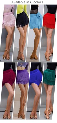 ELLYDOOR Fringe Dance Skirts for Women Teens Ballroom Latin Pencil Wrap Skirt Festive Rave Mini Skirt Pink - Image 3