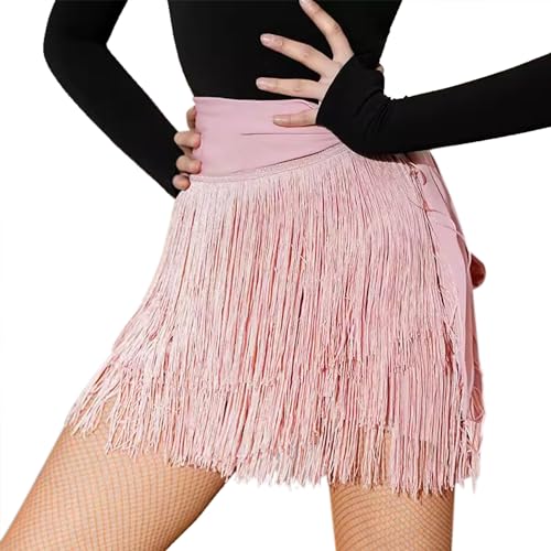 ELLYDOOR Fringe Dance Skirts for Women Teens Ballroom Latin Pencil Wrap Skirt Festive Rave Mini Skirt Pink - Image 1