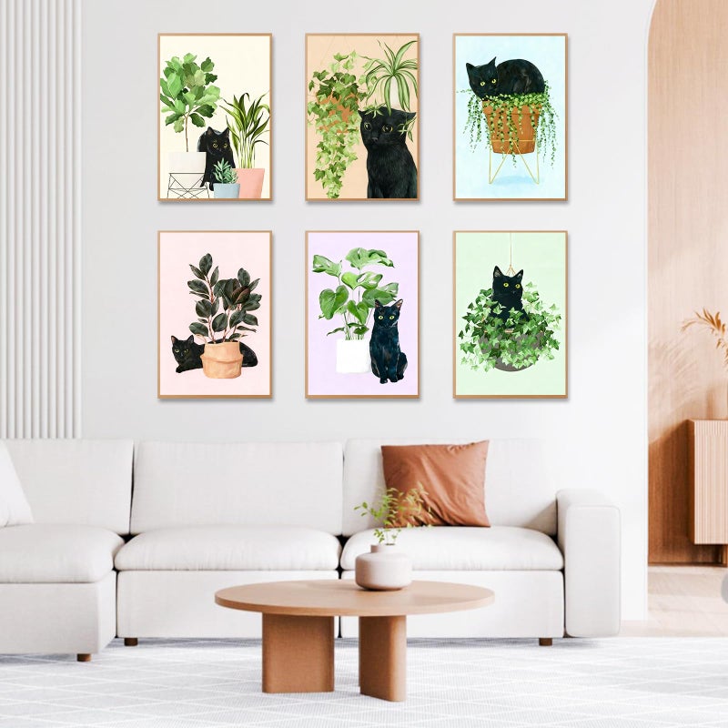 Okarina 6 Pack Paint by Numbers Kit for Adults Beginner, Black Cat Adult Paint by Number Kits on Canvas, Green Plant DIY Acrylic Oil Painting by Numbers Kits, Perfect for Home Decor 8x12 Inch - Image 3