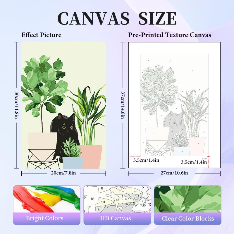 Okarina 6 Pack Paint by Numbers Kit for Adults Beginner, Black Cat Adult Paint by Number Kits on Canvas, Green Plant DIY Acrylic Oil Painting by Numbers Kits, Perfect for Home Decor 8x12 Inch - Image 2