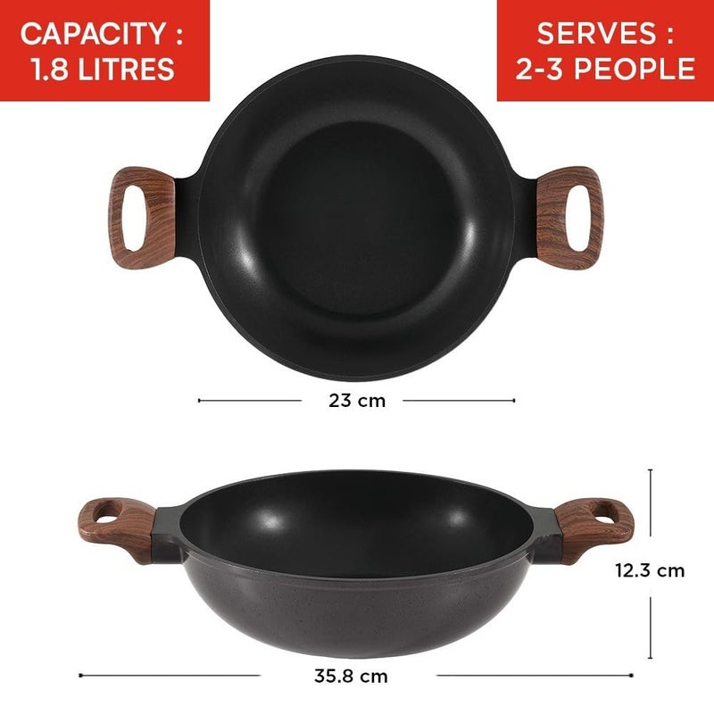 Vinod Di Casa Non Stick Kadai 24 cm, 2.4 Litre | 3 Layer Non Stick Aluminium Cookware | 4.8 mm Thick Base for Even Heat | Easy Grip Handles | Gas & Induction Friendly Fry Pan - Image 2