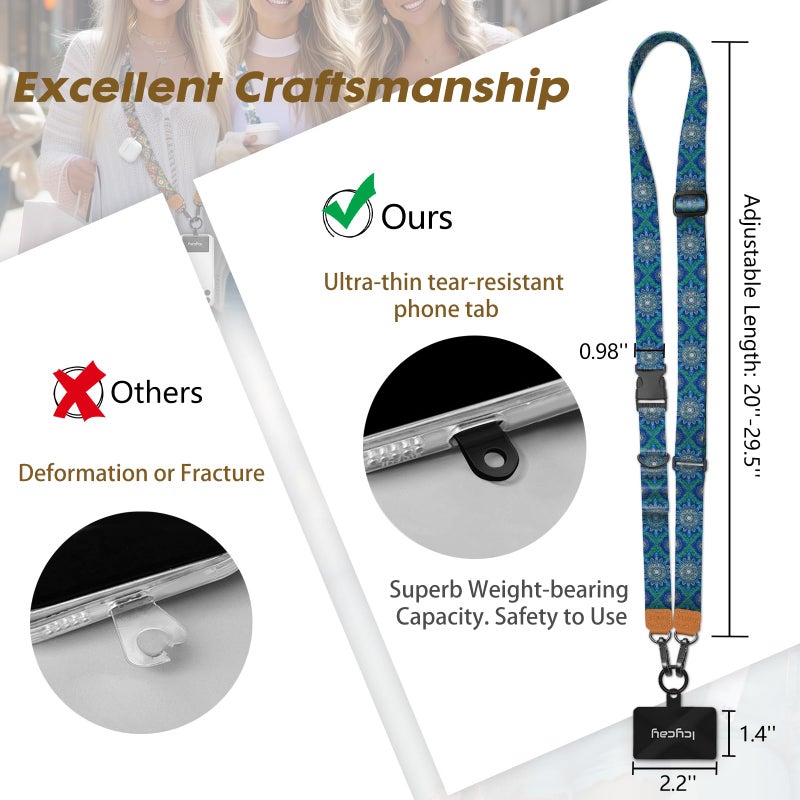 Icycay Phone Lanyard Crossbody, Boho Blue Cell Phone Strap for Around The Neck Adjustable, Bohemian Anti Theft Cute Lanyard for ID Holder Keys Accessories Travel Essential - Image 5