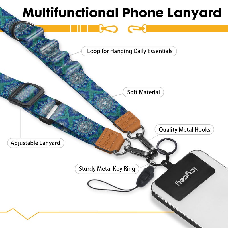 Icycay Phone Lanyard Crossbody, Boho Blue Cell Phone Strap for Around The Neck Adjustable, Bohemian Anti Theft Cute Lanyard for ID Holder Keys Accessories Travel Essential - Image 3