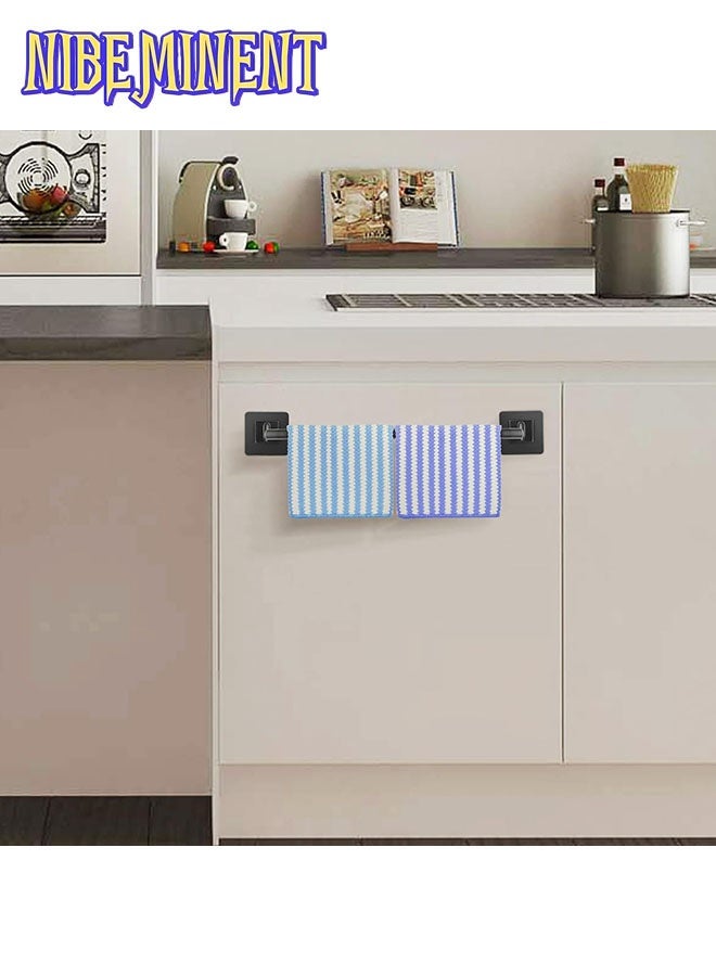 NIBEMINENT حامل مناشف جداري 4 قطع، حامل مناشف ذاتي اللصق بدون حفر، شماعة مناشف يد للمطبخ والحمام (أسود) - Image 5