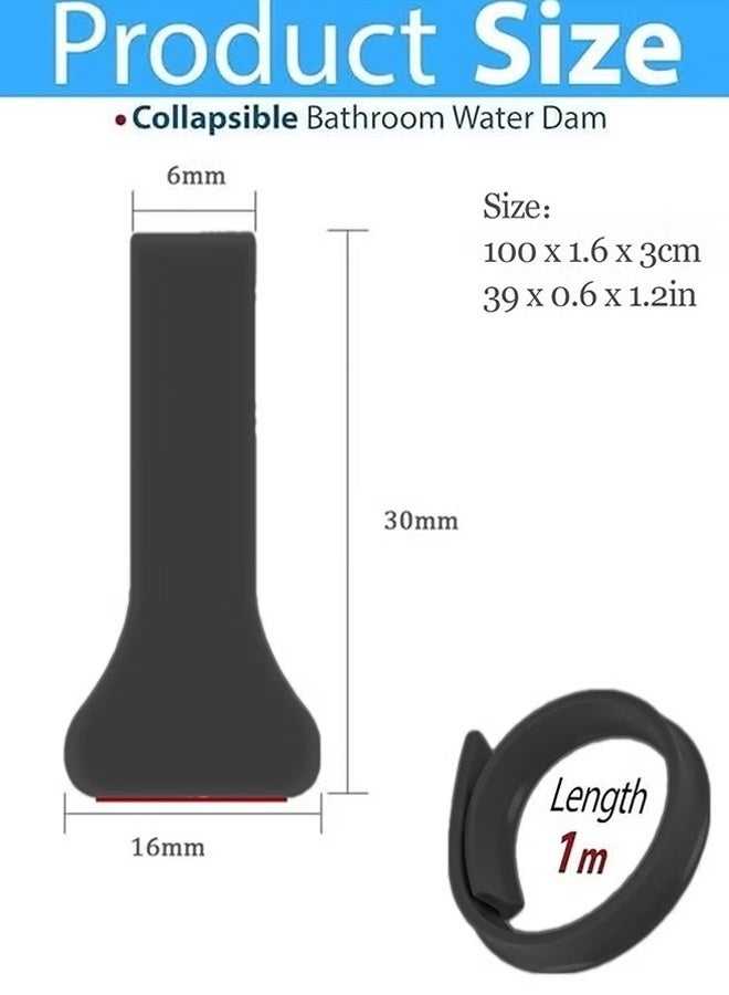 شرائح حاجز مياه الحمام على شكل حرف T حاجز مياه الاستحمام سدادة المياه اللاصقة شرائح حاجز المياه كونترتوب المطبخ شرائط التقسيم المقاوم للماء للذات حاجز مياه أرضية الحمام والفصل الرطب والجاف 1M أسود - Image 2