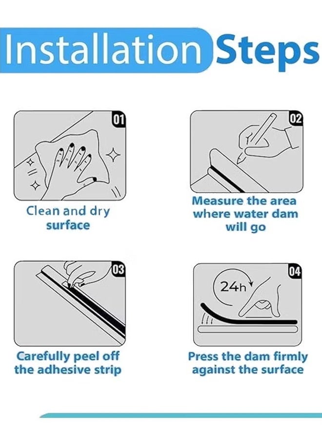 شرائح حاجز مياه الحمام على شكل حرف T حاجز مياه الاستحمام سدادة المياه اللاصقة شرائح حاجز المياه كونترتوب المطبخ شرائط التقسيم المقاوم للماء للذات حاجز مياه أرضية الحمام والفصل الرطب والجاف 1M أسود - Image 5