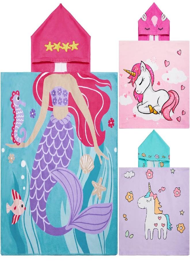 Chumia 3 Pack Kids Hooded Towel Baby Beach Bath Towel for Girls Boys Thicker Toddler Swim Towels Ponchos with Hood Cotton Pool Bath Towels Poncho (Mermaid, Unicorn,47 x 24 Inch)  - Image 4