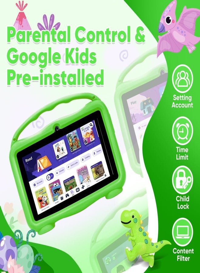 MengDash Kids Tablet, 7 inch Tablet for Kids, Educational Learning Toddler Tablet Android 15, 8(3+5) GB RAM+32GB ROM Storage, WiFi,for Baby Girl boy 3-10(Green) - Image 3