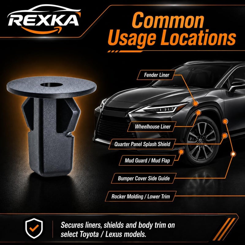 Rexka ريكسكا 40 قطعة من مشابك الحماية الداخلية للرفرف، مشابك الحماية الداخلية لعجلة السيارة، مشابك الحماية من الطين، مشبك برغي نايلون، مثبت صامولة متوافقة مع تويوتا ولكزس 90189-06013، كامري، كورولا، هايلاندر، تندرا، تاكوما، سيكويا - Image 4