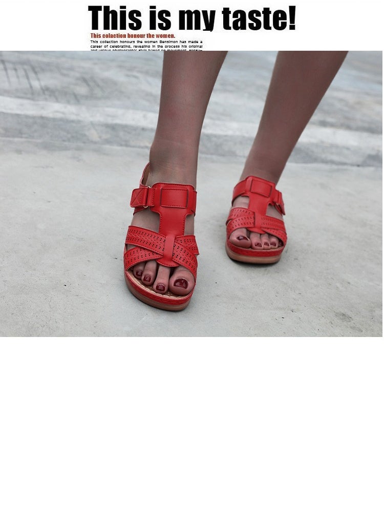 SIKETU - Spring And Summer New Comfortable Casual Wedges To Wear Sandals Outside The Beach  Red - Image 1