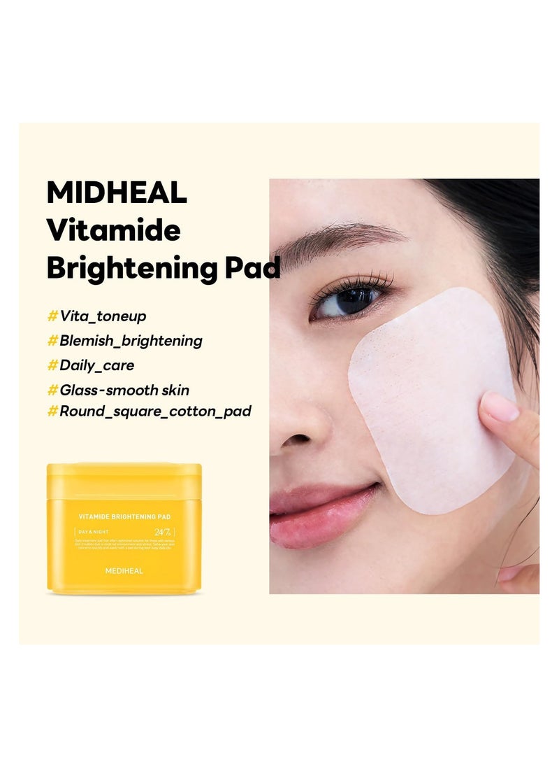 ميدي هيل - The Arabic translation for "Mediheal Korean Vitamide Brightening Pad 100 Pads" would be:  **وسادة فيتامينيد المشرقة الكورية من ميدي هيل 100 وسادة** - Image 1