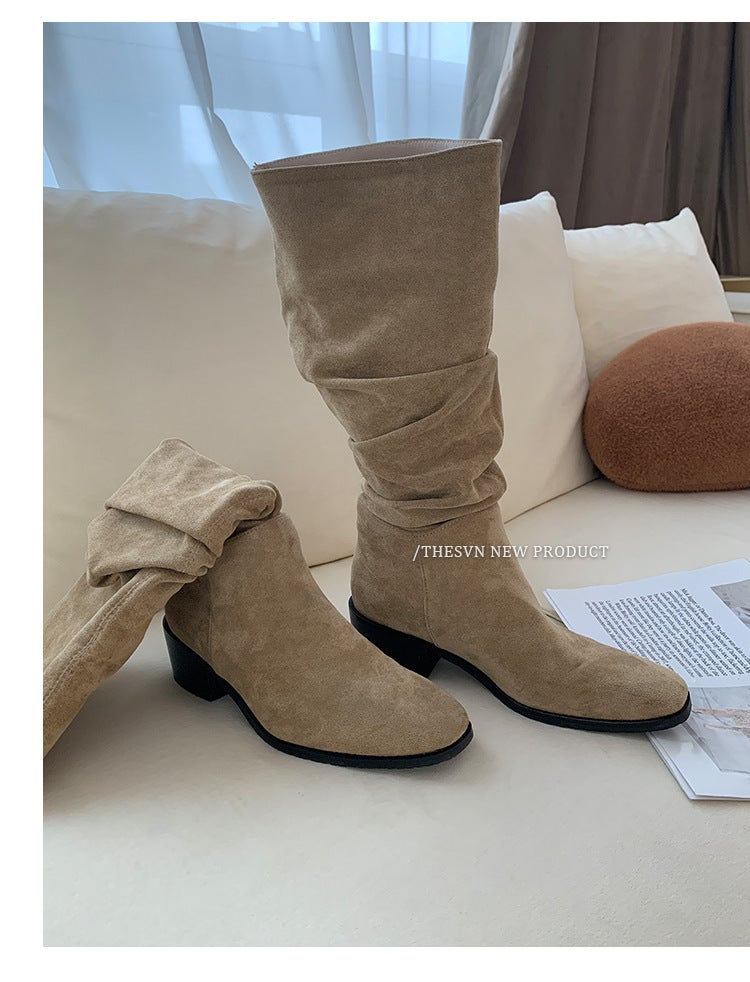 أحذية فرنسية جلدية نسائية طويلة لرفع الطول للنساء لفصل الربيع والخريف - Image 1