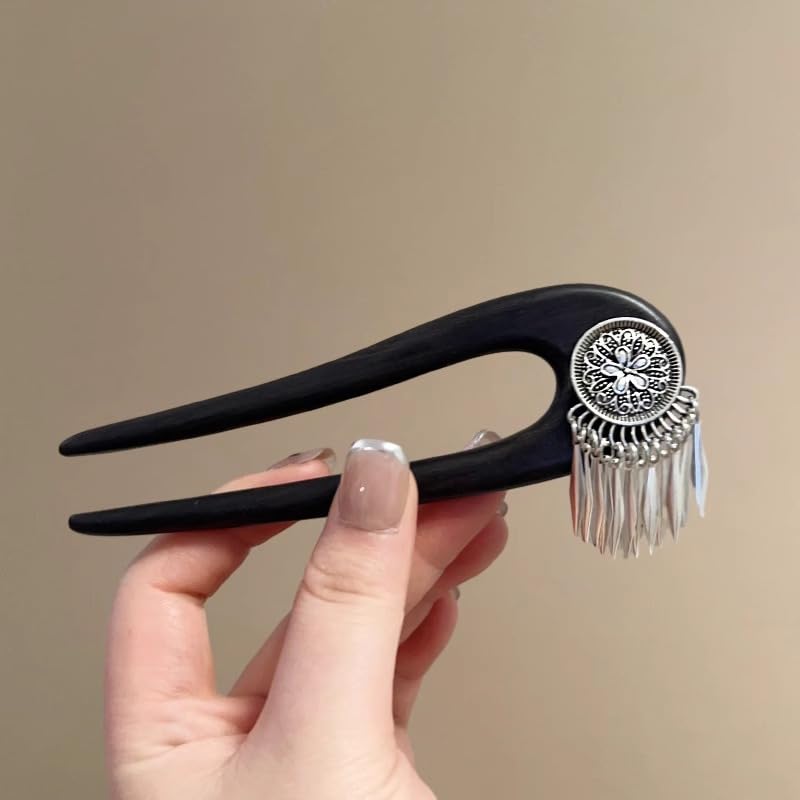Melodio New Wooden Hairpin – Yinchuan Snowfall-Inspired Traditional Wood Hair Stick with Tassel, Elegant Updo Hair Accessories for Women, Festival & Wedding Hair Decor - Image 5